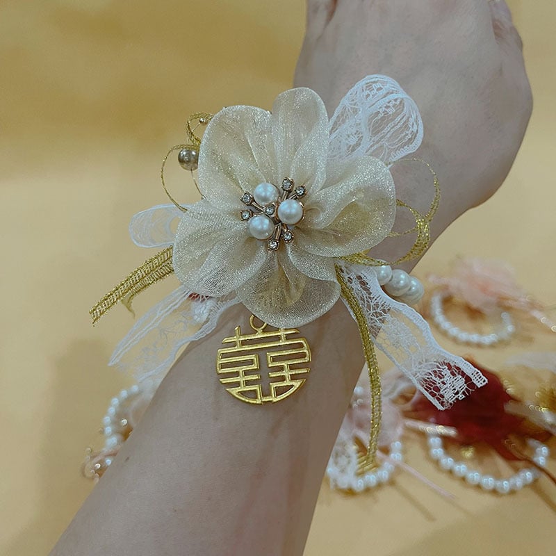 Βραχιόλι με λουλούδι για γάμο, κορδέλα, μηχανική κατασκευή, κινέζικο στυλ, χωρίς λογότυπο