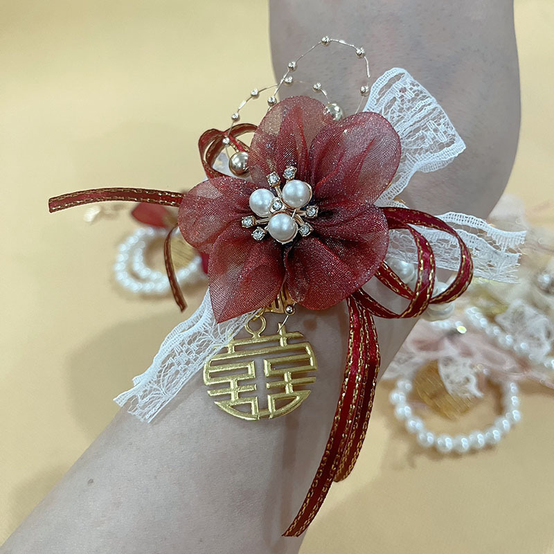 Βραχιόλι με λουλούδι για γάμο, κορδέλα, μηχανική κατασκευή, κινέζικο στυλ, χωρίς λογότυπο