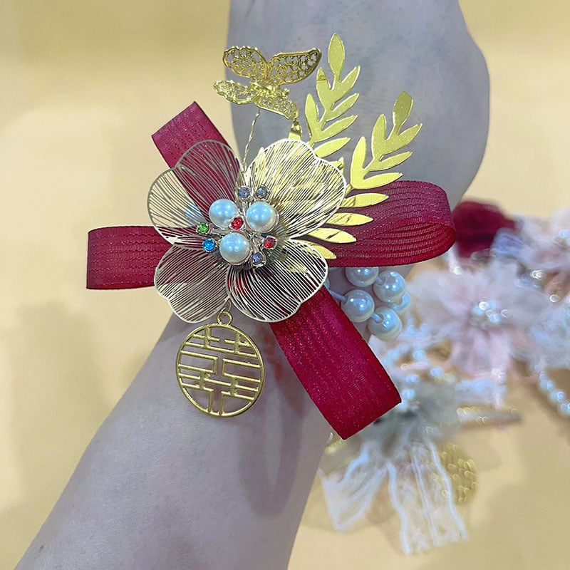 Βραχιόλι με λουλούδι για γάμο, κορδέλα, μηχανική κατασκευή, κινέζικο στυλ, χωρίς λογότυπο