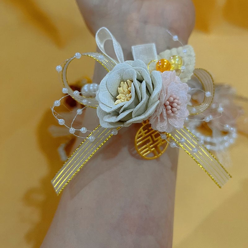 Βραχιόλι με λουλούδι για γάμο, κορδέλα, μηχανική κατασκευή, κινέζικο στυλ, χωρίς λογότυπο