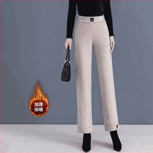 Moteriškos žieminės kelnės su fliso pamušalu, plačios kelnės, poliesteris, ilgis 9/10, mikroelastiskumas