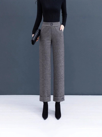 Γυναικείοι χειμωνιάτικοι παντελόνες με φλις επένδυση, ευρεία γραμμή, πολυεστέρας, μήκος 9/10, μικροελαστικότητα