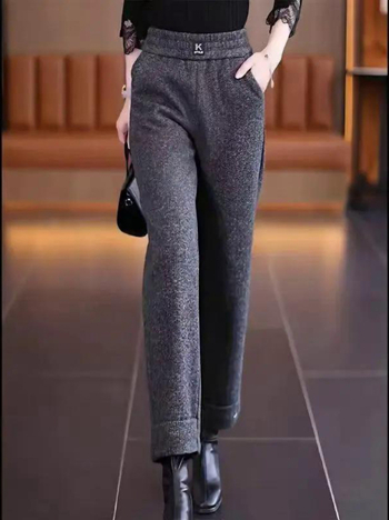 Γυναικείοι χειμωνιάτικοι παντελόνες με φλις επένδυση, ευρεία γραμμή, πολυεστέρας, μήκος 9/10, μικροελαστικότητα