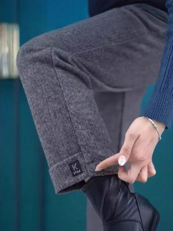 Γυναικείοι χειμωνιάτικοι παντελόνες με φλις επένδυση, ευρεία γραμμή, πολυεστέρας, μήκος 9/10, μικροελαστικότητα