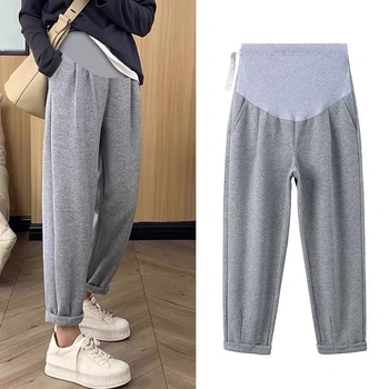 Nėščiųjų kelnės su fleece apdaila rudens-žiemos sezonui, trijų ketvirčių ilgio, medvilnės-poliesterio mišinys, išlaiko šilumą