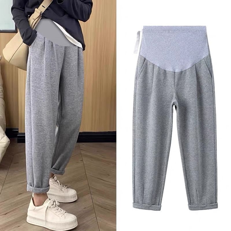 Nėščiųjų kelnės su fleece apdaila rudens-žiemos sezonui, trijų ketvirčių ilgio, medvilnės-poliesterio mišinys, išlaiko šilumą