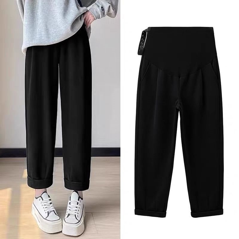 Nėščiųjų kelnės su fleece apdaila rudens-žiemos sezonui, trijų ketvirčių ilgio, medvilnės-poliesterio mišinys, išlaiko šilumą