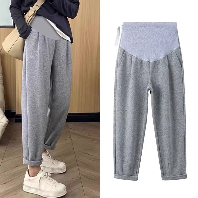 Nėščiųjų kelnės su fleece apdaila rudens-žiemos sezonui, trijų ketvirčių ilgio, medvilnės-poliesterio mišinys, išlaiko šilumą