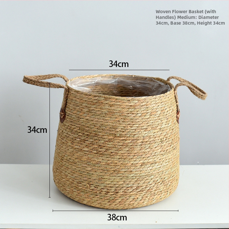 Rankų darbo žolės pintas laikymo krepšys augalams – pynimas, rankų darbas, su logotipu