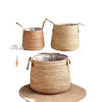 Χειροποίητο καλάθι από χόρτο για γλάστρες – διακοσμητικό αποθηκευτικό καλάθι, υφαντό, δυνατότητα εκτύπωσης λογότυπου