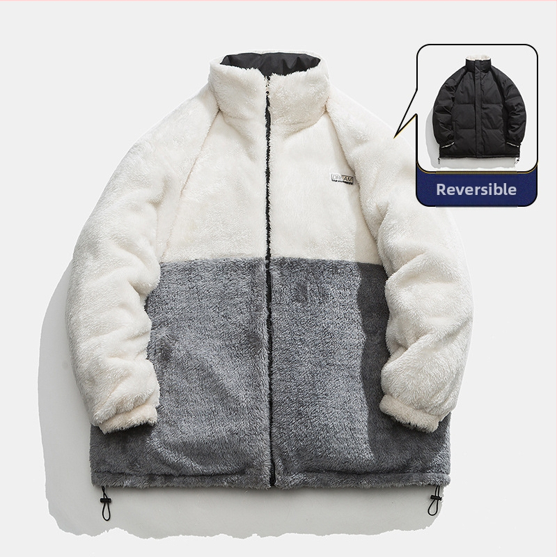 Meeste reversiline mantel fleecevooderdusega, polüester täidis, lukk, kõrge kaelus, Oxford kangas