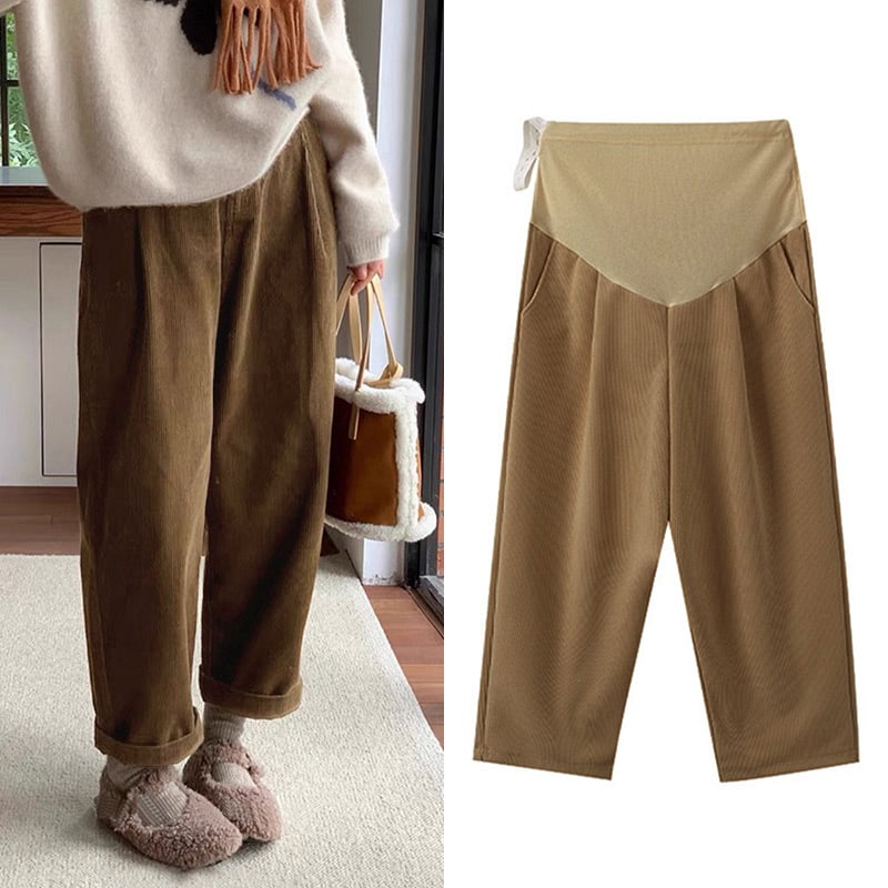 Nėščiųjų kelnės rudens–žiemos sezonui, platus kirpimas, aukštas liemuo, pilvo palaikymas, tiesus kirpimas, kasdieniai, poliesterio-elastano mišinys, storesnė medžiaga