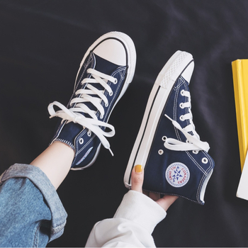 Kuangchao vyriški aukšti drobiniai sportbačiai - Korėjiečio stiliaus Ulzzang Harajuku retro, vidutinio aukščio, vulkanizuota gumos pada, raišteliai, EVA įdėklas, tinklinis pamušalas