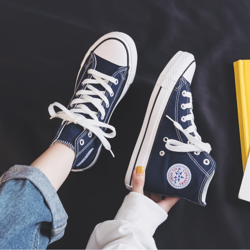 Kuangchao vyriški aukšti drobiniai sportbačiai - Korėjiečio stiliaus Ulzzang Harajuku retro, vidutinio aukščio, vulkanizuota gumos pada, raišteliai, EVA įdėklas, tinklinis pamušalas