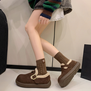 Ženske loafers u Birkenstock stilu, šumski dizajn, velur na vrhu, umjetna kratka pliš, slip-on, gumeni potplat