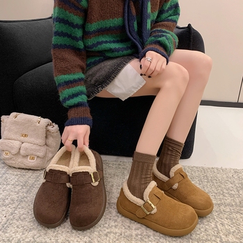 Ženske loafers u Birkenstock stilu, šumski dizajn, velur na vrhu, umjetna kratka pliš, slip-on, gumeni potplat