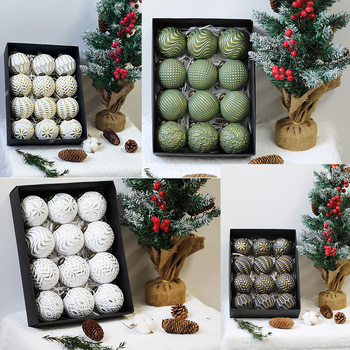 Retro Kalėdinių kamuoliukų rinkinys, 12 vnt., plastikiniai papuošalai kabinami, Kalėdų stilius, pusiau rankinis ir pusiau mechaninis gamybos, įteisintas privatus ženklas