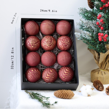 Retro Kalėdinių kamuoliukų rinkinys, 12 vnt., plastikiniai papuošalai kabinami, Kalėdų stilius, pusiau rankinis ir pusiau mechaninis gamybos, įteisintas privatus ženklas