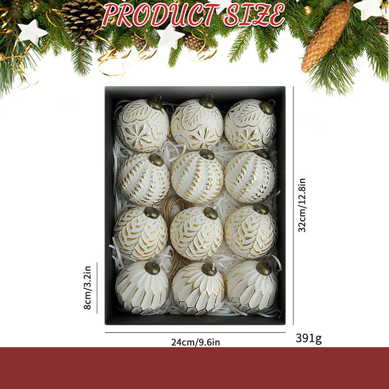 Retro Kalėdinių kamuoliukų rinkinys, 12 vnt., plastikiniai papuošalai kabinami, Kalėdų stilius, pusiau rankinis ir pusiau mechaninis gamybos, įteisintas privatus ženklas