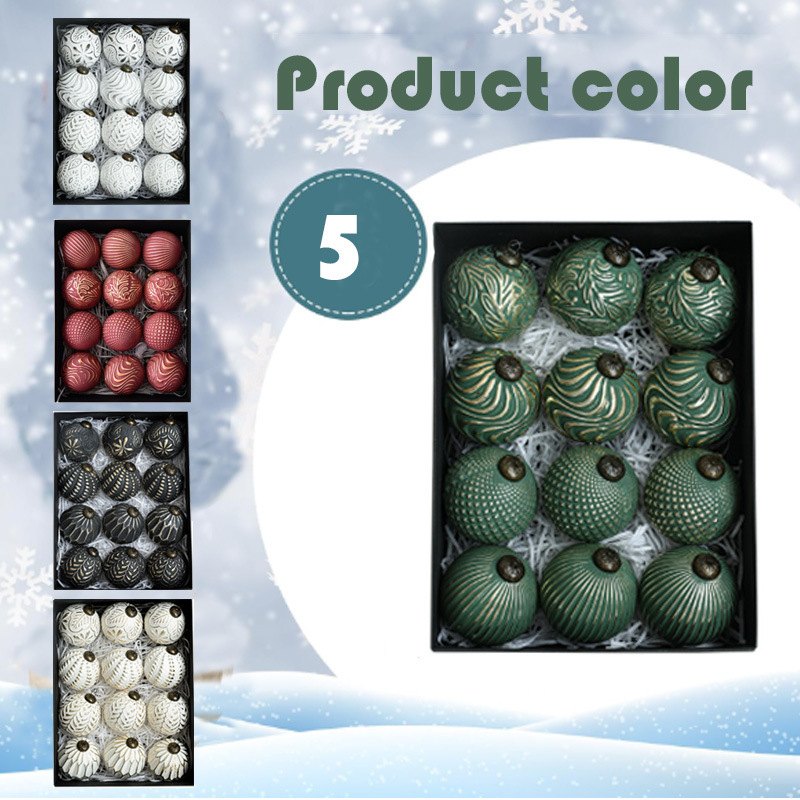 Retro Kalėdinių kamuoliukų rinkinys, 12 vnt., plastikiniai papuošalai kabinami, Kalėdų stilius, pusiau rankinis ir pusiau mechaninis gamybos, įteisintas privatus ženklas