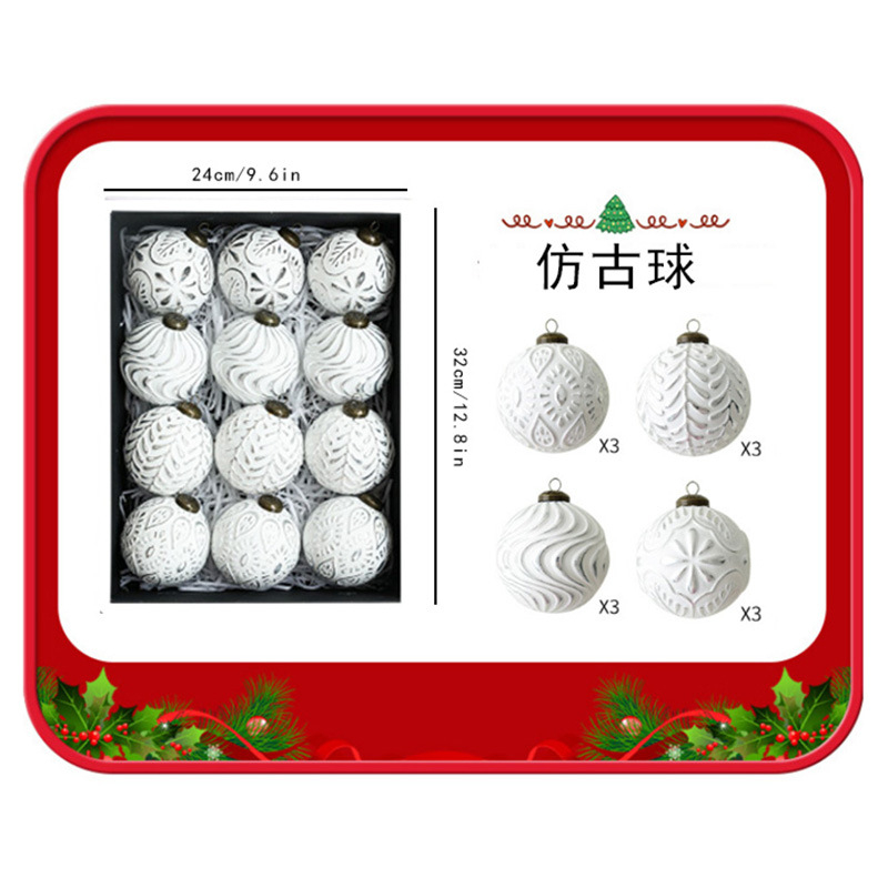 Retro Kalėdinių kamuoliukų rinkinys, 12 vnt., plastikiniai papuošalai kabinami, Kalėdų stilius, pusiau rankinis ir pusiau mechaninis gamybos, įteisintas privatus ženklas