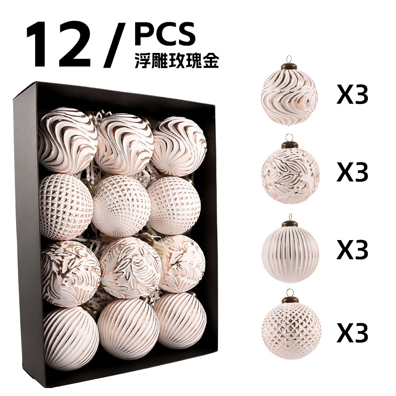 Retro Kalėdinių kamuoliukų rinkinys, 12 vnt., plastikiniai papuošalai kabinami, Kalėdų stilius, pusiau rankinis ir pusiau mechaninis gamybos, įteisintas privatus ženklas