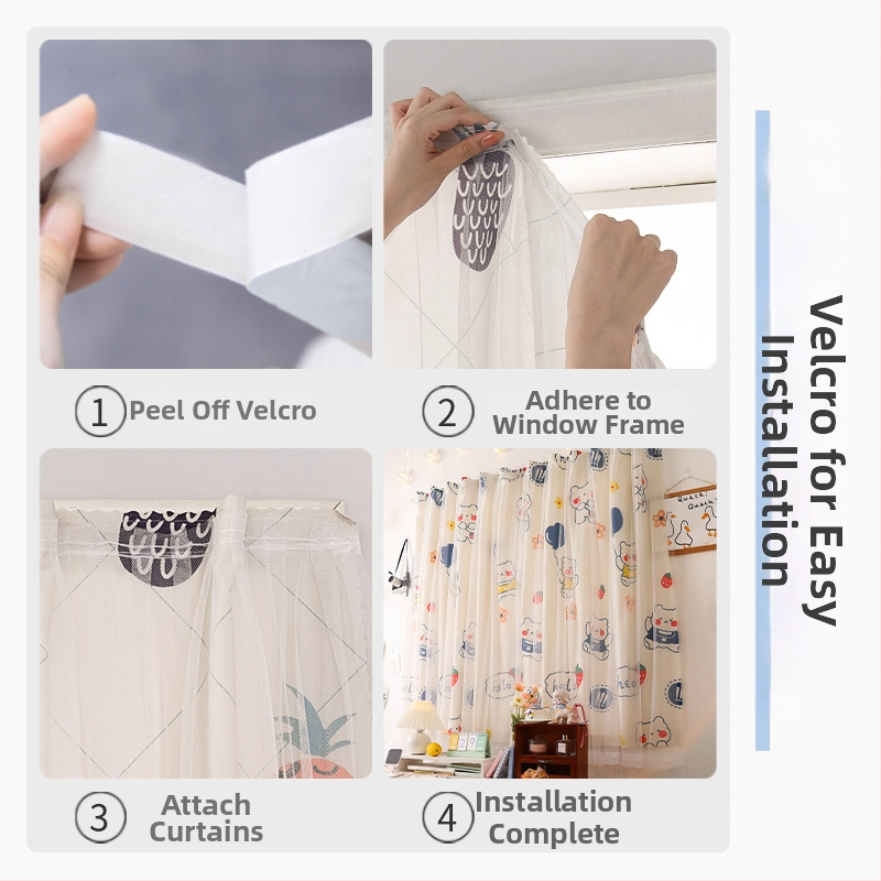 Kinnitamata Velcro-kardinad, polüester, pitsitrükk, warp kudumine, 40-70% varjutus, sobib magamistuppa/kohvikus/restoranis, bay aknad ja teised vormid