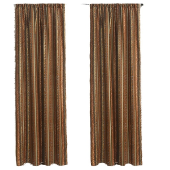 Boho stila logu aizkars ar svītrainām dekorācijām, poliestera–kokvilnas materiāls, drukāts raksts, daļēja ēnojums 40–70%, piemērots viesnīcu interjeram