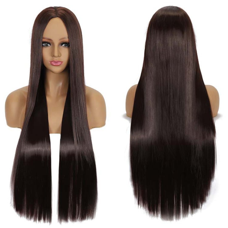 περούκα cosplay — μακριά ίσια μαλλιά με φράντζες, συνθετικές ίνες ανθεκτικές στη θερμότητα, καπάκι με μηχανισμό, φυσικό στυλ, για γυναίκες