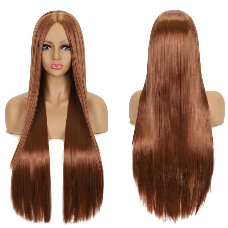 περούκα cosplay — μακριά ίσια μαλλιά με φράντζες, συνθετικές ίνες ανθεκτικές στη θερμότητα, καπάκι με μηχανισμό, φυσικό στυλ, για γυναίκες
