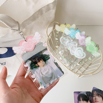 Θήκη καρτών από ακρυλικό με λαμπερά φτερά αγγέλου, στυλ Ins, κρεμαστό για επίδειξη