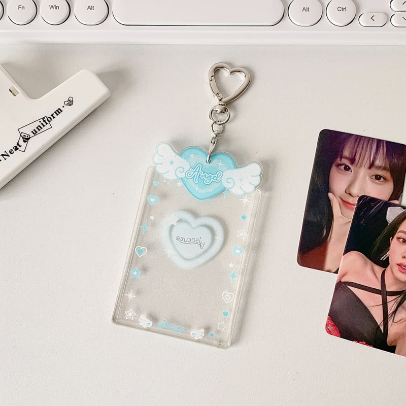 Θήκη καρτών από ακρυλικό με λαμπερά φτερά αγγέλου, στυλ Ins, κρεμαστό για επίδειξη