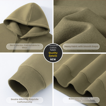 Kapucēts džemperis ar brīvu piegriezumu, augsta kakla, bieza poliestera audums (81–90%), trīsdimensiju kabata ar apdruku