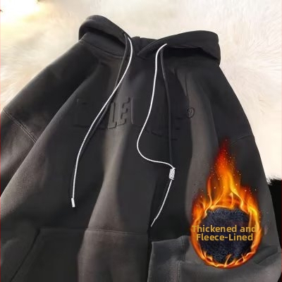 320 g smags vintage kapucētais džemperis, oversize brīvs piegriezums, garas piedurknes, raksts ar burtiem, poliestera audums