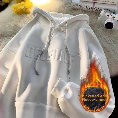 320 g smags vintage kapucētais džemperis, oversize brīvs piegriezums, garas piedurknes, raksts ar burtiem, poliestera audums