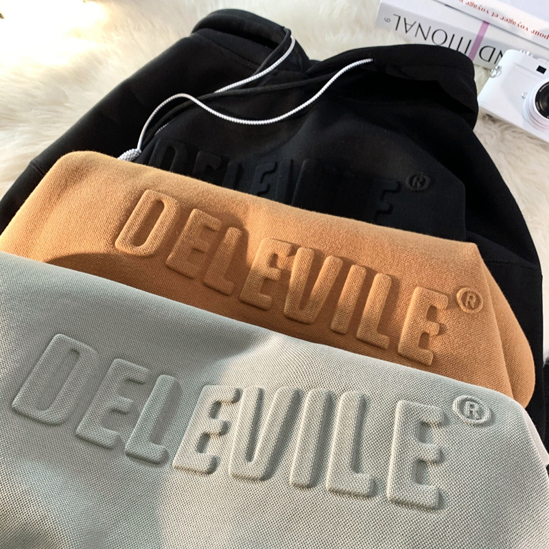 320 g smags vintage kapucētais džemperis, oversize brīvs piegriezums, garas piedurknes, raksts ar burtiem, poliestera audums