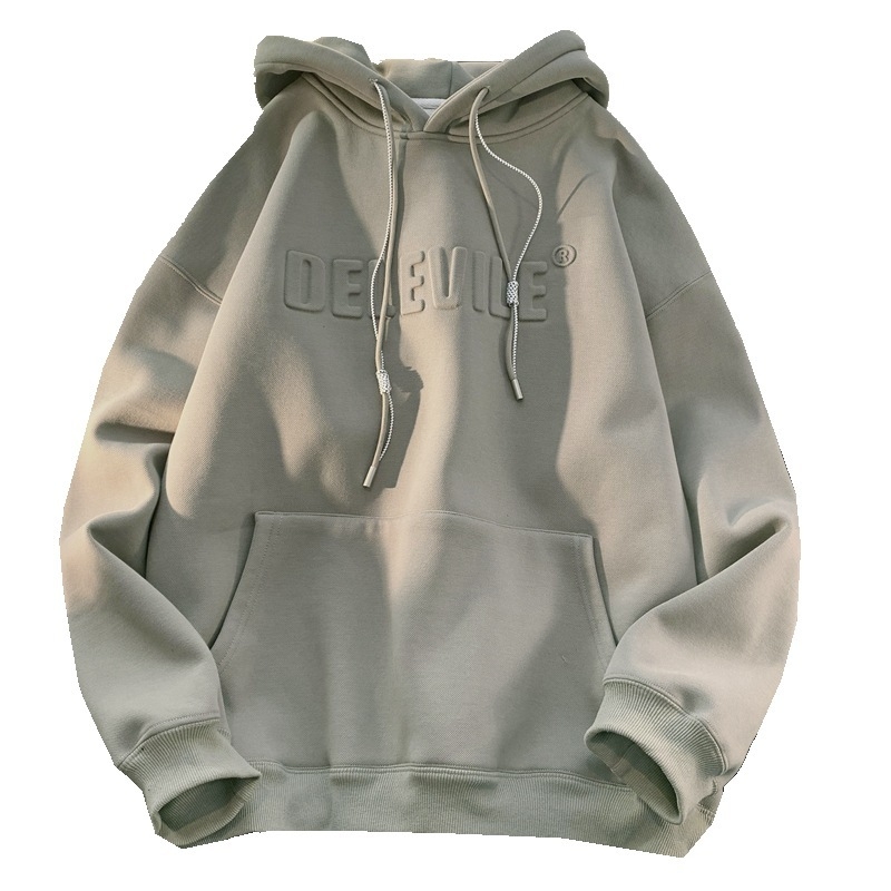 320 g smags vintage kapucētais džemperis, oversize brīvs piegriezums, garas piedurknes, raksts ar burtiem, poliestera audums