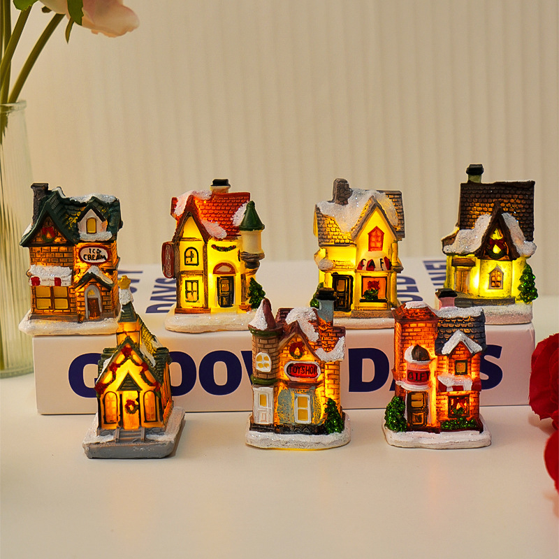 Ornament de birou din rășină, cabană de Crăciun, fără marcă, fără licență IP