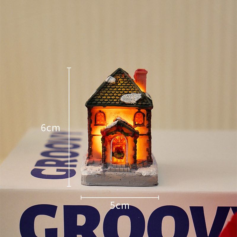 Ornament de birou din rășină, cabană de Crăciun, fără marcă, fără licență IP