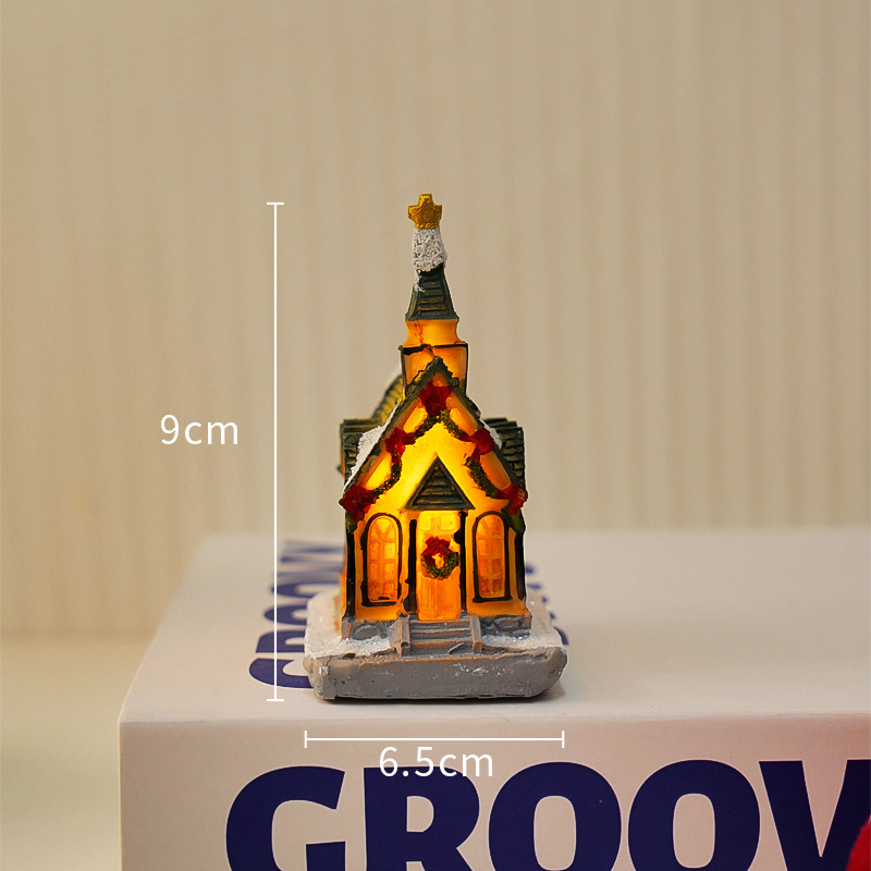 Ornament de birou din rășină, cabană de Crăciun, fără marcă, fără licență IP