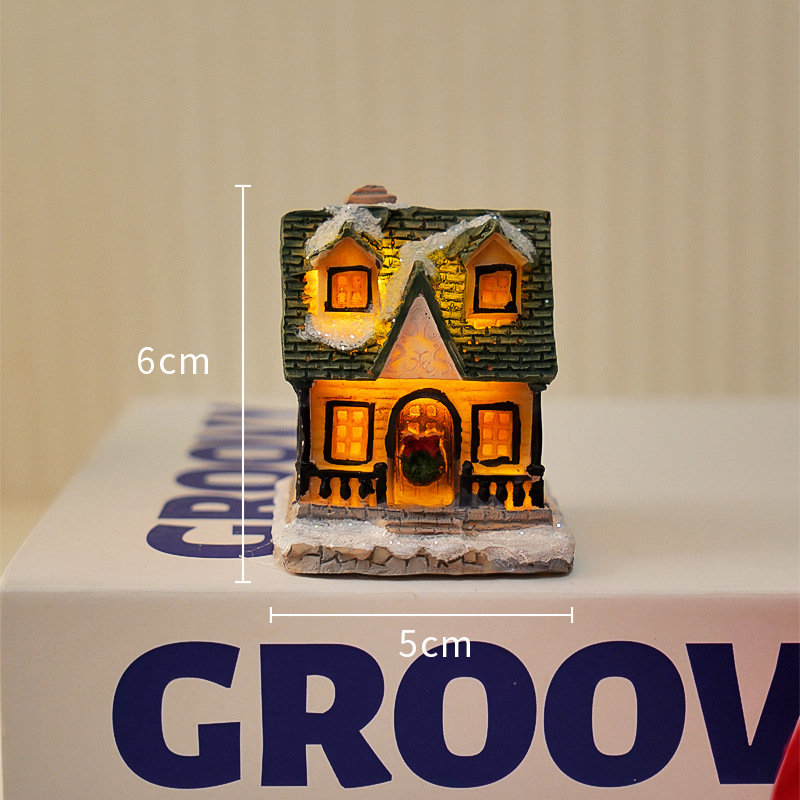 Ornament de birou din rășină, cabană de Crăciun, fără marcă, fără licență IP