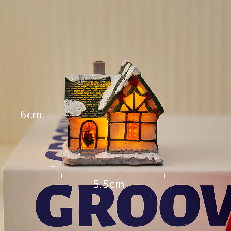 Ornament de birou din rășină, cabană de Crăciun, fără marcă, fără licență IP