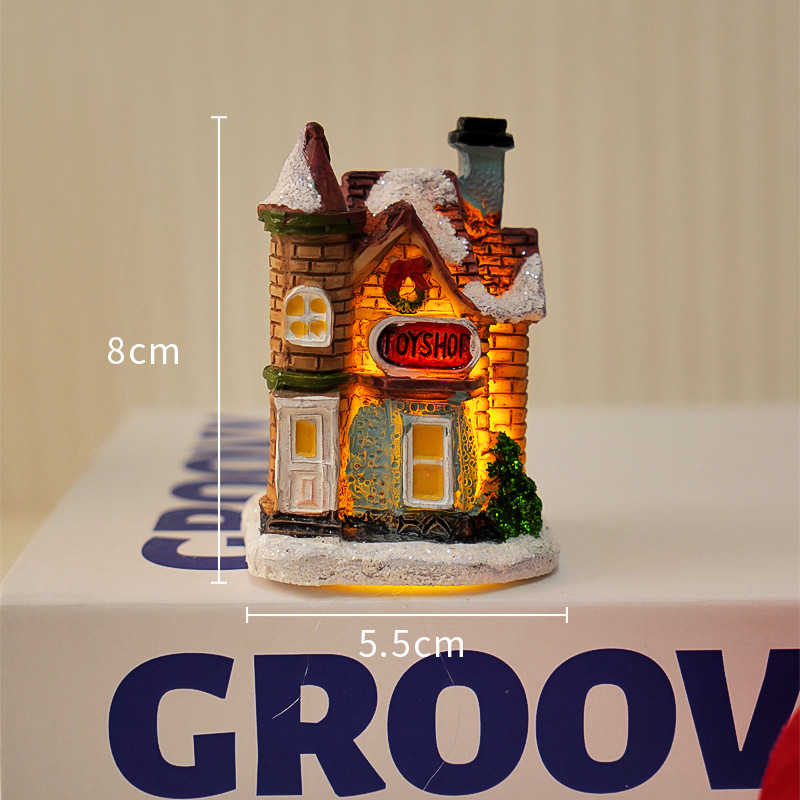 Ornament de birou din rășină, cabană de Crăciun, fără marcă, fără licență IP