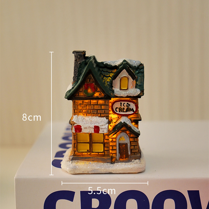 Ornament de birou din rășină, cabană de Crăciun, fără marcă, fără licență IP