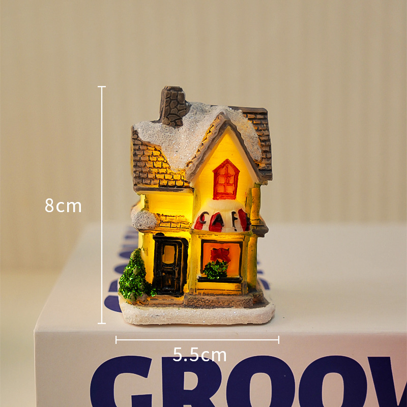 Ornament de birou din rășină, cabană de Crăciun, fără marcă, fără licență IP