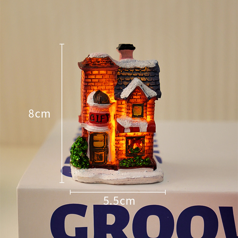 Ornament de birou din rășină, cabană de Crăciun, fără marcă, fără licență IP