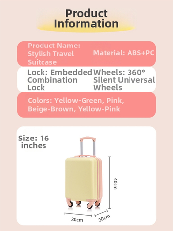 Koreapärase stiiliga käsipagas, ABS korpus, 2 kg kaal, tõmblukuga avamine, tavaline kombinatsioonlukk, universaalsed rattad