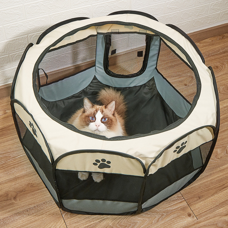 Tedora cușcă octagonală pentru pisici, cort pliabil din poliester