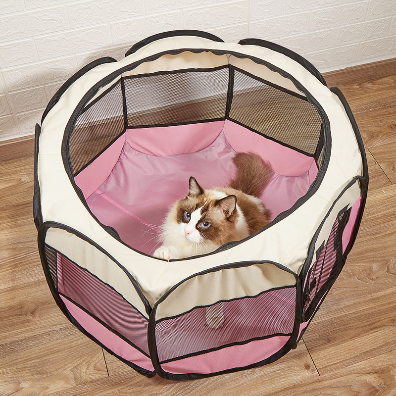 Tedora cușcă octagonală pentru pisici, cort pliabil din poliester