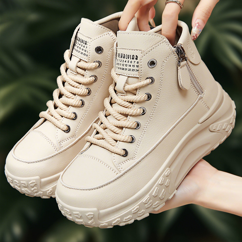 Naiste chunky tossud, keskmise kõrgusega ülaosa, paks tald, kunstnahk ülaosa, tõmblukk kinnitusega, süstimisega vormitud tald